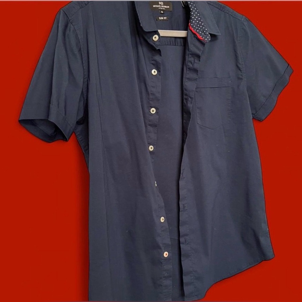 Michael Brandon Dark Blue Casual Button Down Shirt